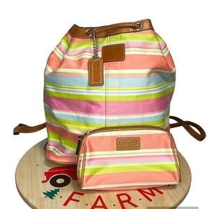 Coach Pastel Stripe Drawstring Backpack with pouch bag